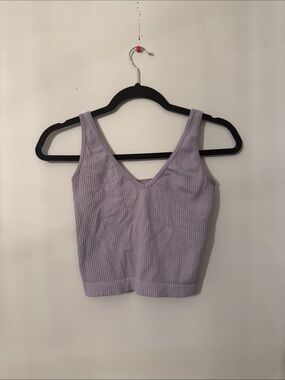 Free People crop top V-neckline and a lavender ribbed knit texture